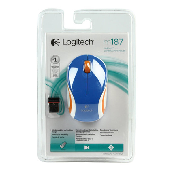 Mouse LOG M187 Mini Azul Inal Pila Optico 3 Botones Win/Mac