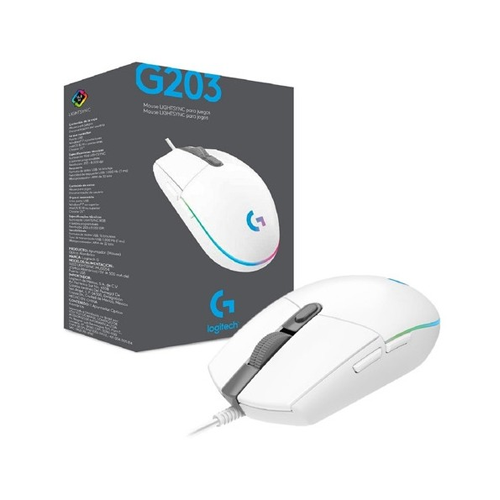 LOGITECH - MOUSE GAMING G203 BLANCO 6 BOTONES PROGRAMABLES (910-005794)