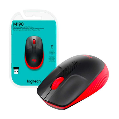 LOGITECH - MOUSE M190 WIRELESS ROJO INALAMBRICO USB (910-005904)