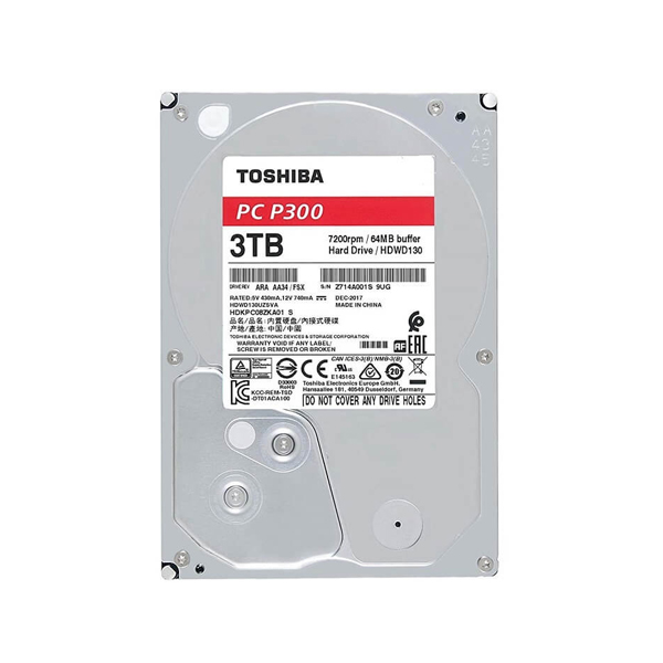 TOSHIBA - 3TB DESK INTERNAL HDD 7200RPM 64MB P300 BULK (HDWD130UZSVA)