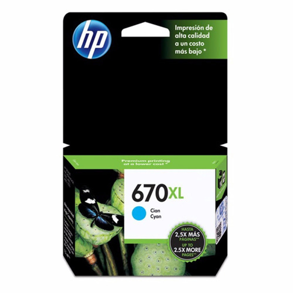 HP - TINTA 670XL CYAN INK CARTRIDGE (CZ118AL)